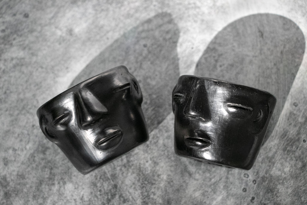 Las Melodias De La Luna Handmade Black Clay Copita's for Mezcal from Oaxaca Mexico 