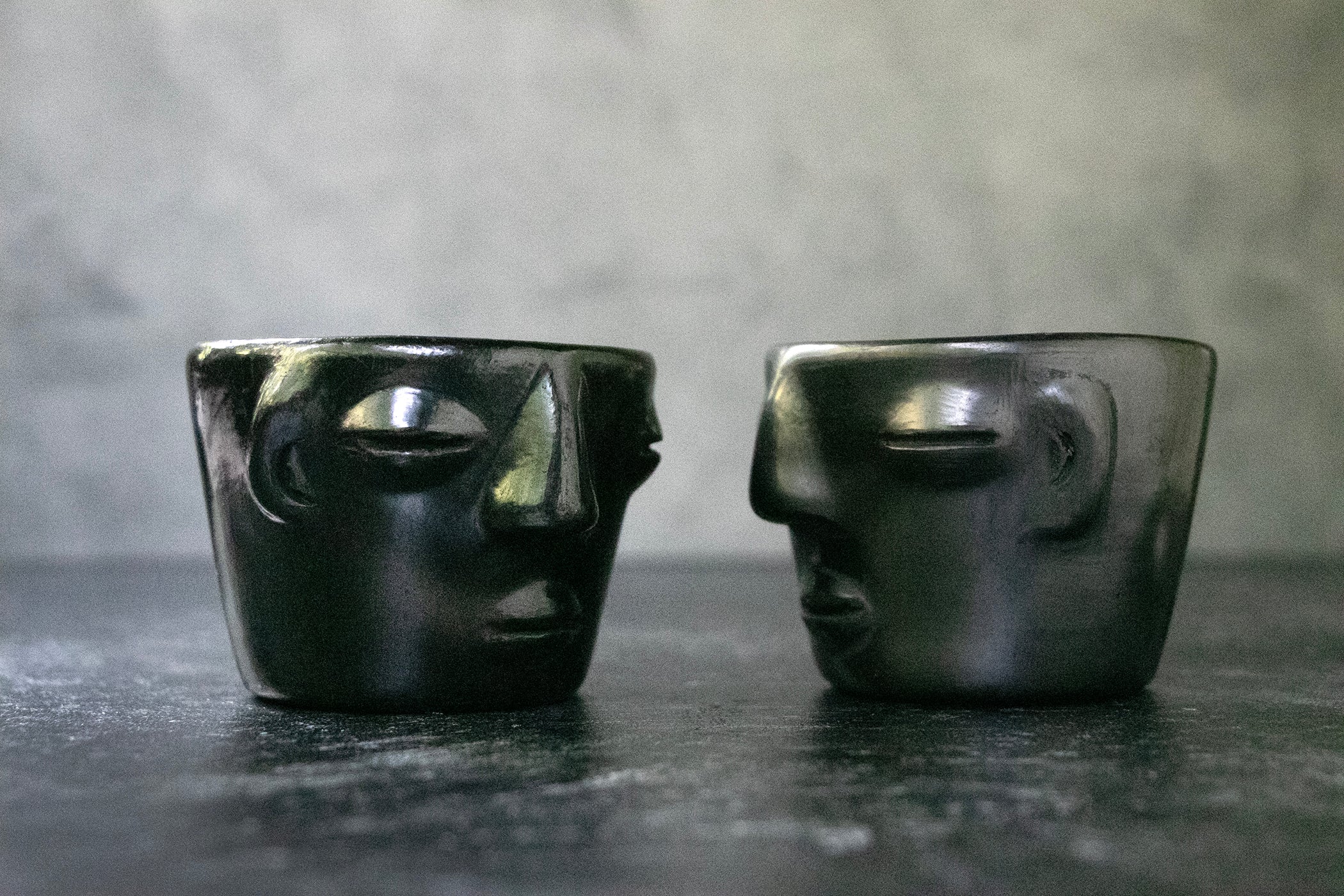 Las Melodias De La Luna Handmade Black Clay Copita's for Mezcal from Oaxaca Mexico 